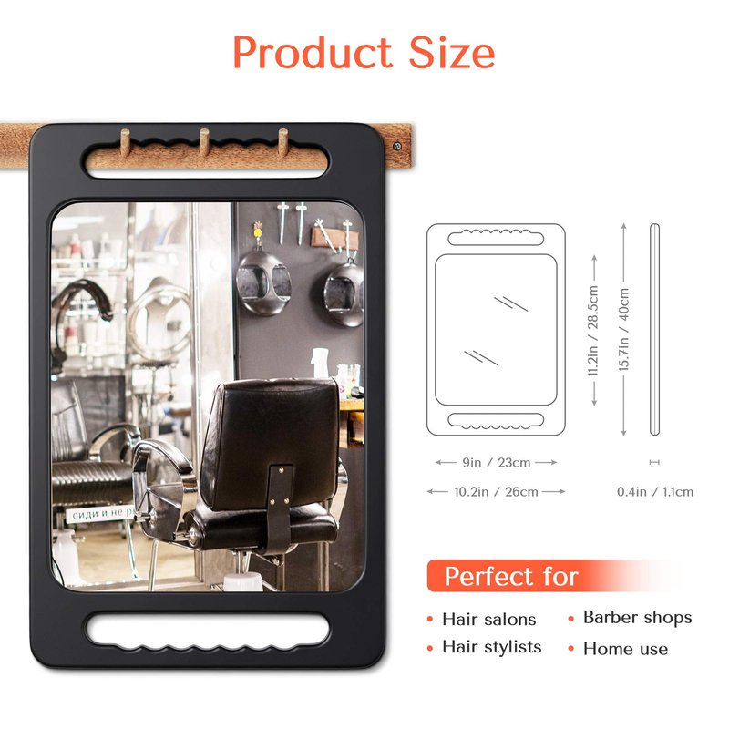 TASALON Unbreakable Hand Mirror with Double Handle - Large Handheld Barber Design for Hair and Beauty Salon - Durable Hand Held for Barbershop - Lightweight Haircut Mirror with Double Handgrip