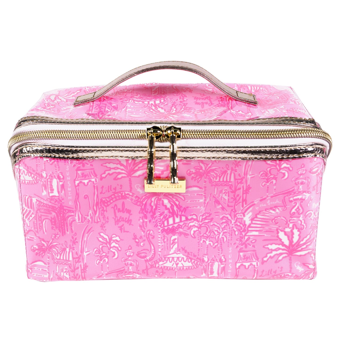 Lilly Pulitzer Travel Cosmetic Case, Lay Flat Zipper Carryall Pouch with Wipeable Lining (Palm Beach Playground)