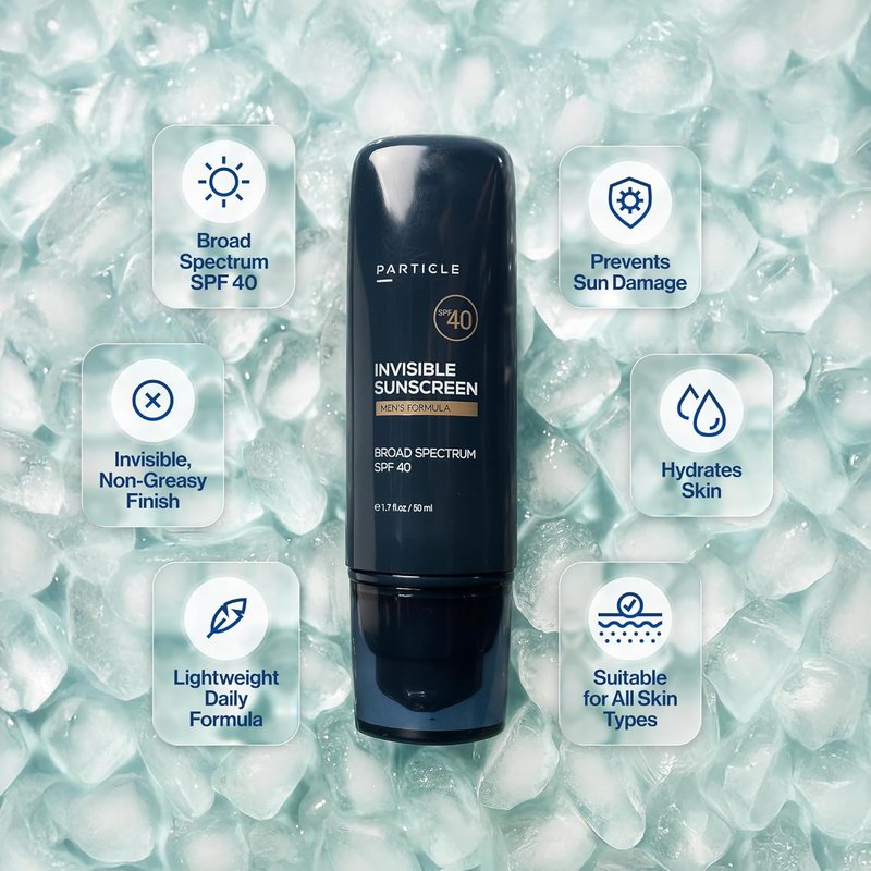 Invisible Sunscreen for Men - Transparent SPF 40 Lotion with Vitamin E | Lightweight, Non-Greasy, Beard Friendly - 1.7 FL OZ