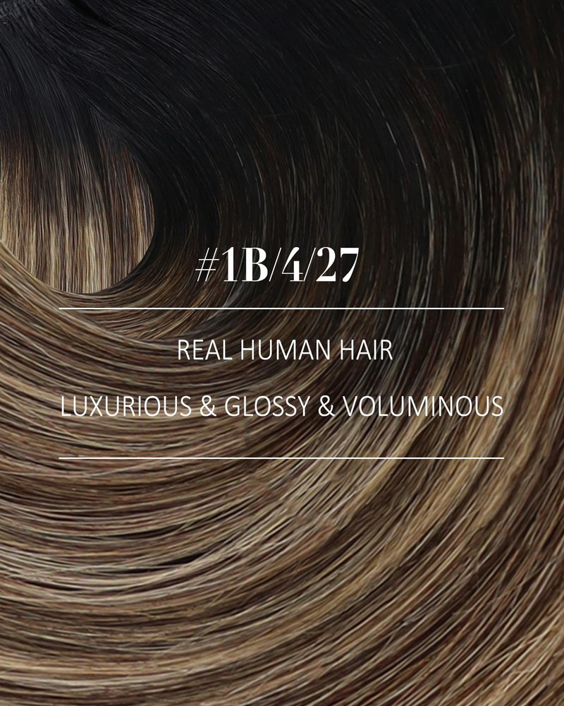 YoungSee 18 Inch Ombre Clip in Hair Extensions 120G Balayage Clip in Human Hair Extensions Natural Black Ombre Dark Brown Mix Blonde, Can Be Heat-styled Clip ins Extensions for Women At Home 7Pcs