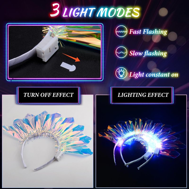 2PCS LED Headbands Light Up Headband, Glow In The Dark Party Supplies, Glow Party Supplies for Women & Girls, Light Up Party Favors Flashing Hair Band for Raves, Halloween, Christmas, Night Events