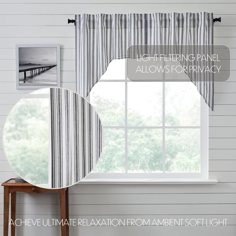 Sawyer Mill Ticking Stripe Swag Curtains - Black | 36x36x16, Set of 2