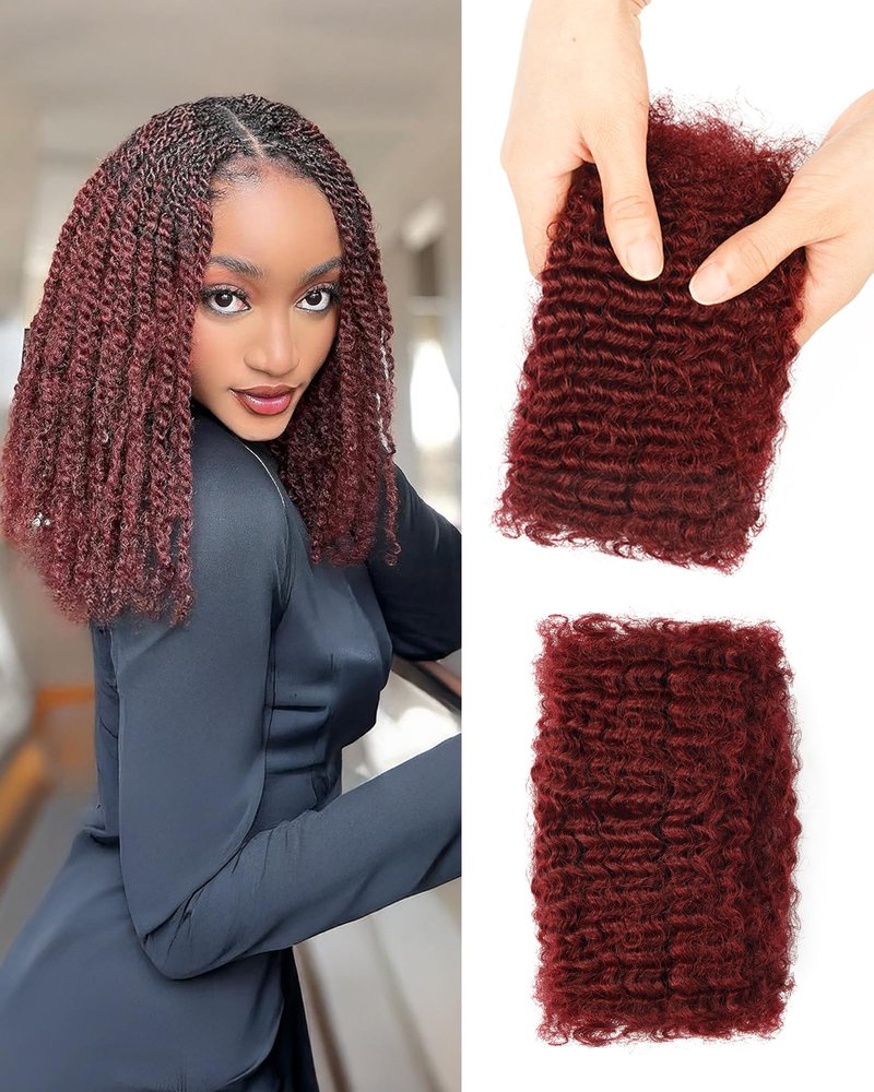 Afro Kinkys Bulk Human Hair Extensions,Kinky-Curly Real Human Hair for Dreadlocks/Locs Repair, Twist & Braid, Crochet Human Braiding Hair Bundles, Natural Burgundy, 10 Inches 2 Packs,99J#
