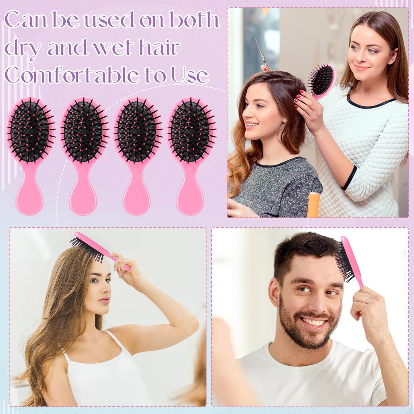 Yoande 36 Packs Mini Detangling Hairbrush Squirt Detangler combs Toddler Soft Bristle Travel Hairbrush Women Girl (Pink)