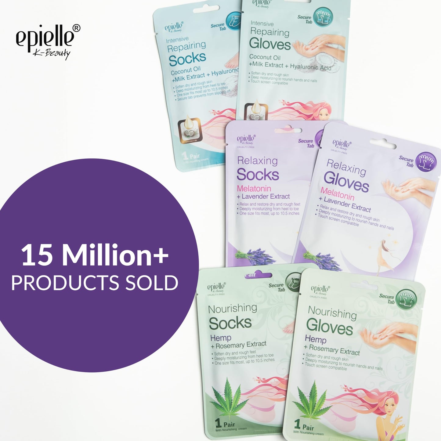 Epielle Relaxing & Nourishing Hand & Foot Masks, Soften Dry, Overworked Skin, Self Care Gifts for Women, Spa Kit, 6 Moisturizing Gloves & 6 Moisturizing Socks