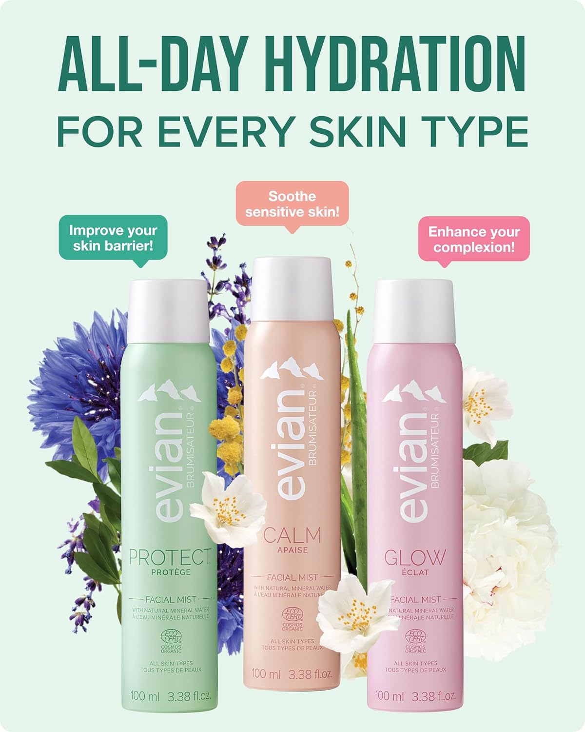 Evian Facial Spray - Hydrating Face Mist with Natural Mineral Water & Plant Extracts | 3.38 oz