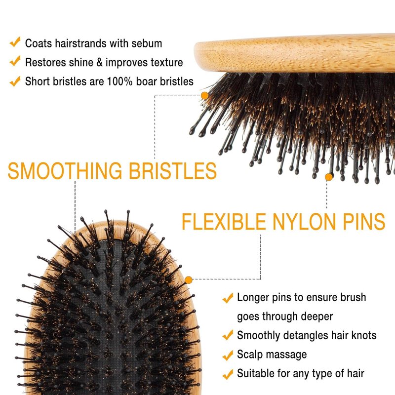 Add Volume Hair Set - Detangling Boar Bristle Brush for All Hair Types | 2-Inch Round Blow Drying Brush