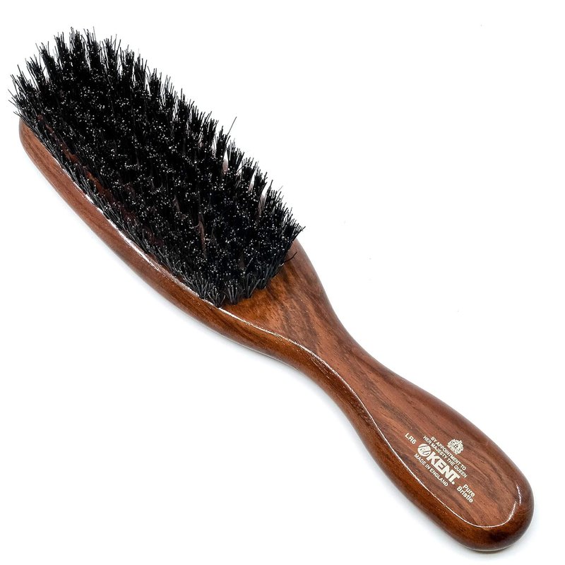 Kent LR6 Finest Dark Wood Styling Hair Brushes for Women - Natural Black Boar Bristle Hairbrush for Medium to Thick Hair of All Lengths - Dry Brush for Styling, Straightening, and Stimulating Oils