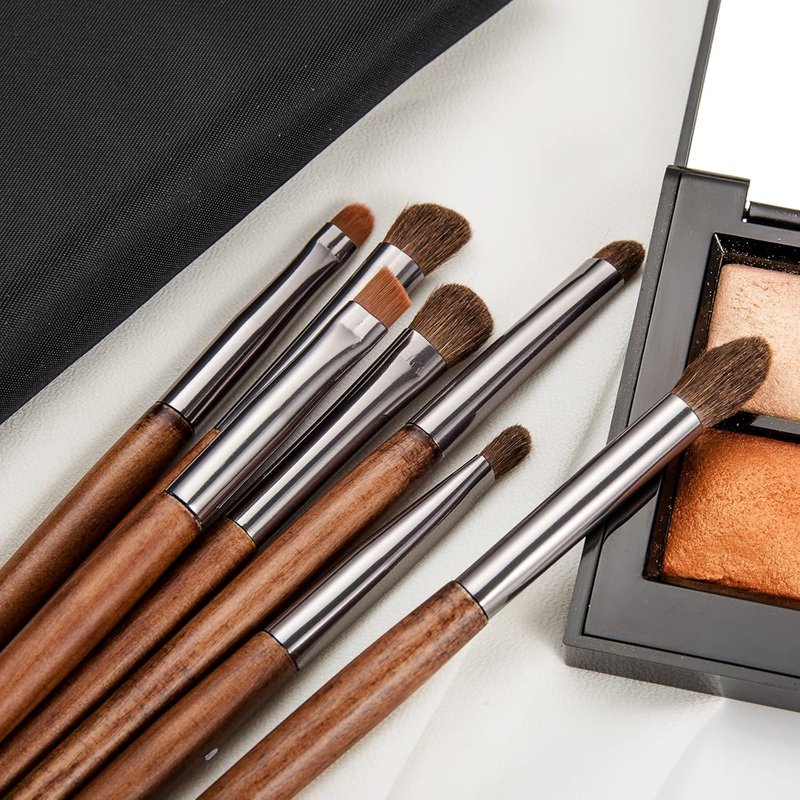 Natural Pony Hair Eye Shadow Brush Set - Professional Small Eyeshadow Brushes for Makeup | Includes Angled & Blending Brushes