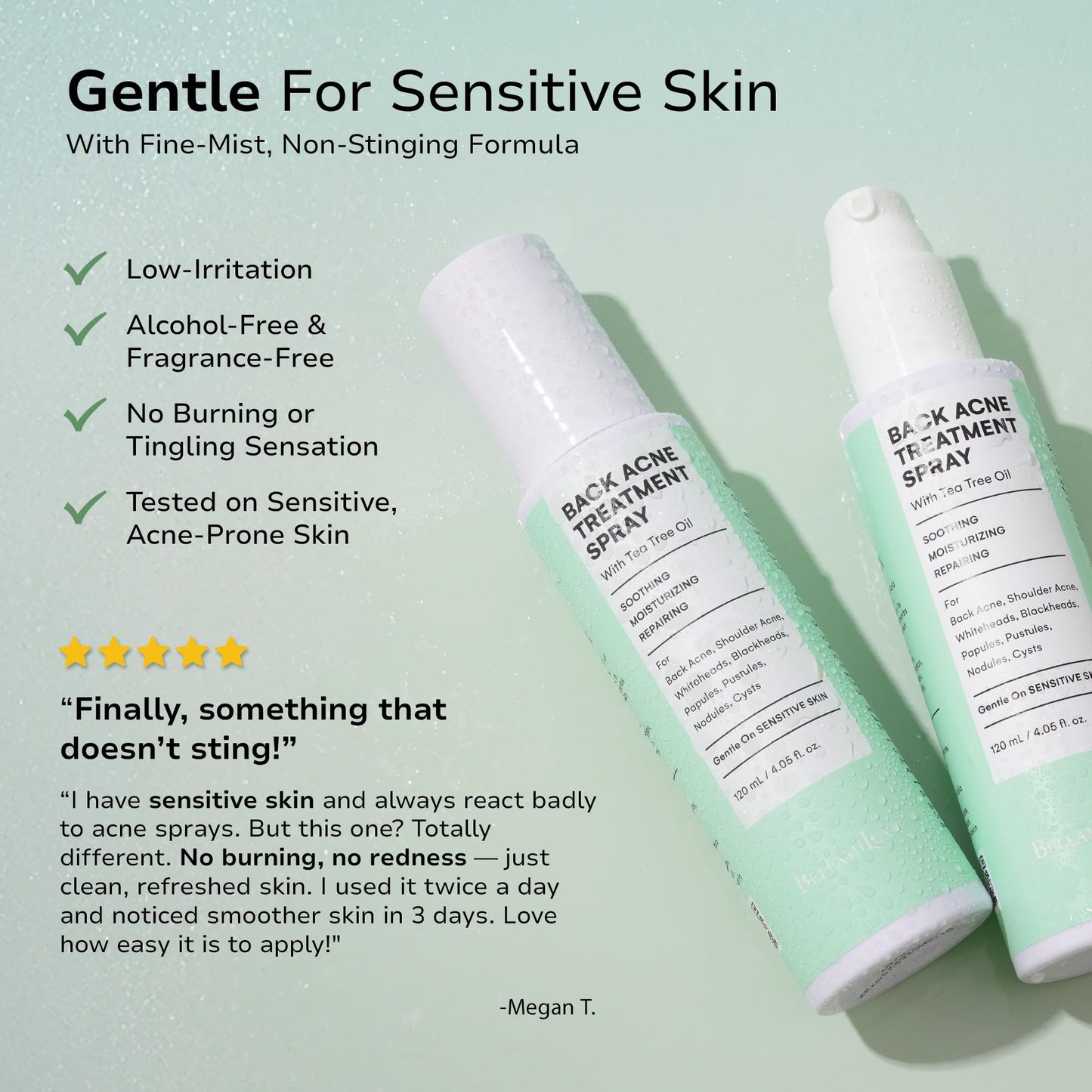 BellamiLuxx Back and Body Acne Treatment Spray: 2% Salicylic Acid & Tea Tree Oil Bacne Spray for Clear, Soothe & Moisturize - Effective for Men, Women, Teens with Back, Shoulder, Arm, and Chest Acne