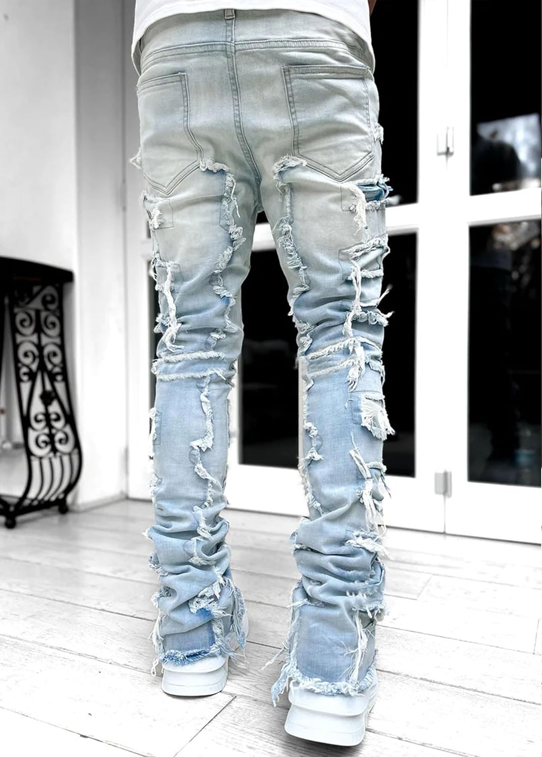 Men's Ripped Distressed Slim Fit Denim Jeans - Straight Leg Style | Cool Casual Look