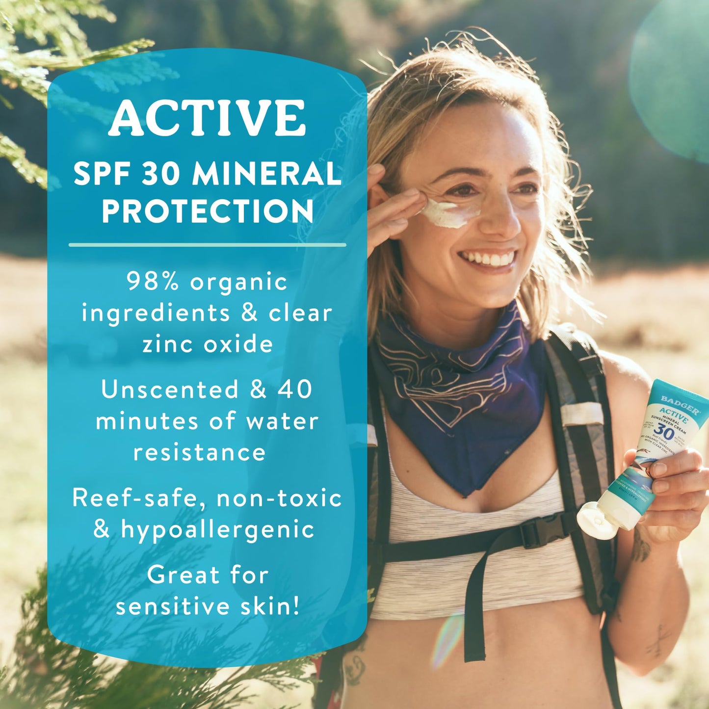 Badger Mineral Sunscreen Cream SPF 30, Zinc Oxide Sun Care, 98% Organic, Reef Safe, Water Resistant, Unscented Face and Body Sunscreen Travel Size, 2.9 fl oz, 2-Pack