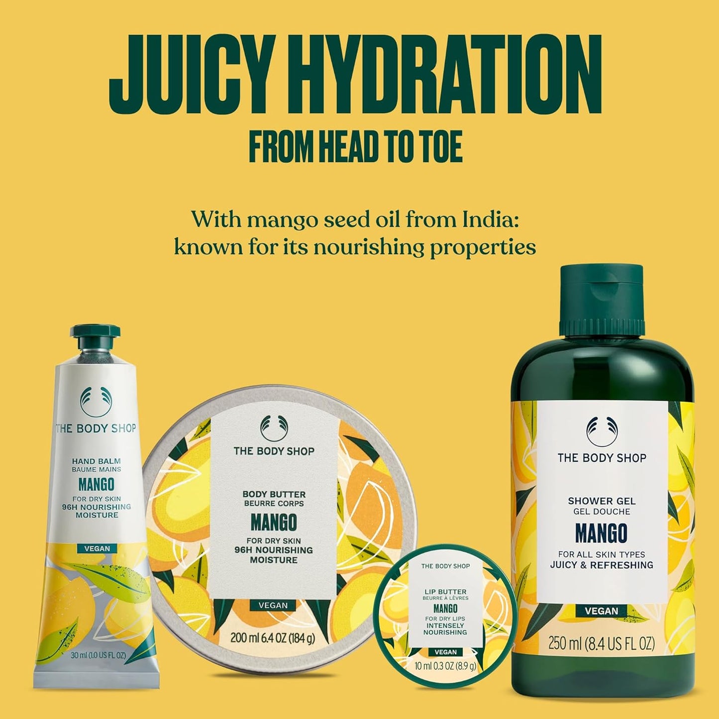 Mango Collection Gift Set - 4-Piece Vegan Body Care Set with Shower Gel, Body Butter & Lip Balm