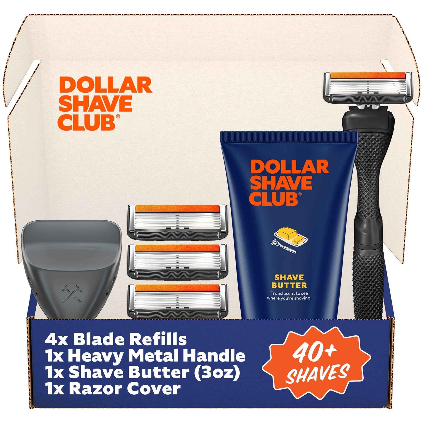 Dollar Shave Club | The Member Exclusive Shave Set | 4 Extra Close Refill Cartridges, 1 Handle (Black), 1 Shave Butter 3 ounce, 1 Razor Cover, Razors for Men