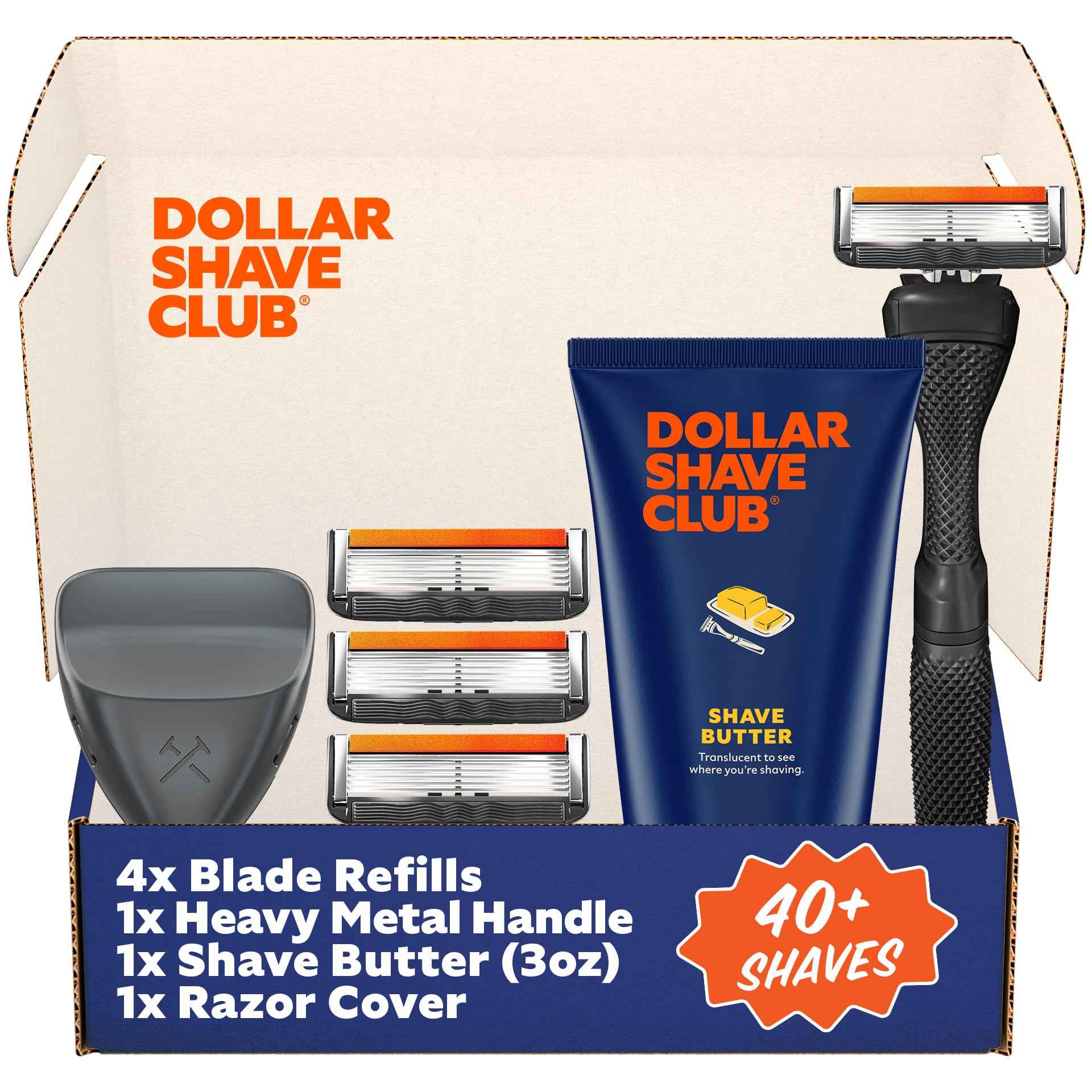 Dollar Shave Club | The Member Exclusive Shave Set | 4 Extra Close Refill Cartridges, 1 Handle (Black), 1 Shave Butter 3 ounce, 1 Razor Cover, Razors for Men