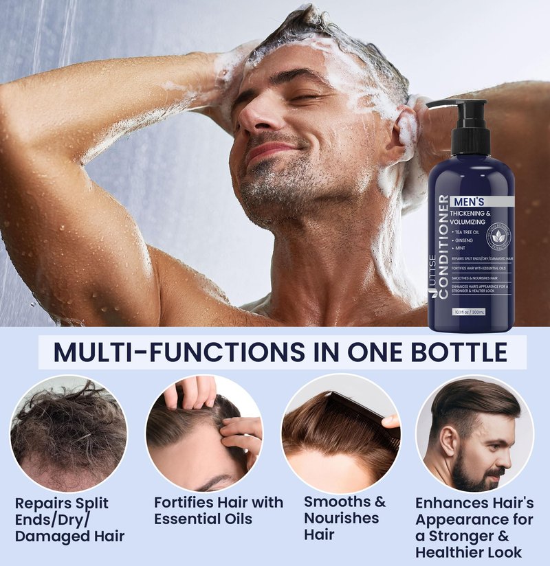 Biotin Hair Growth Shampoo for Men: Natural Thickening Shampoo with Tea Tree Oil Ginseng Mint for Hair Loss and Thinning Hair - 2 Packs