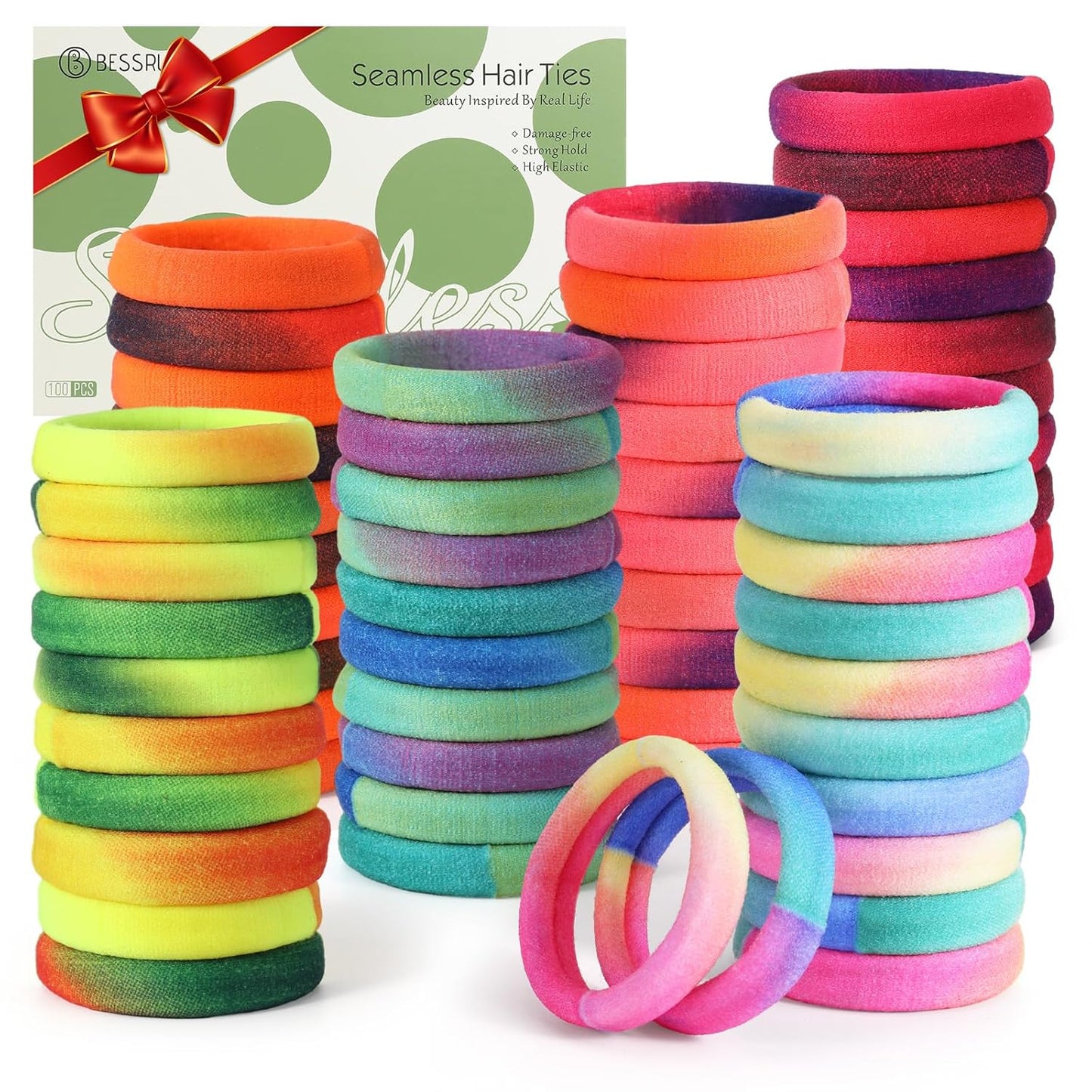 100PCS Black Hair Ties for Women Girls, Seamless Thick Black Hair Band, Elastic Hair Ties No Damage Ponytail Holder