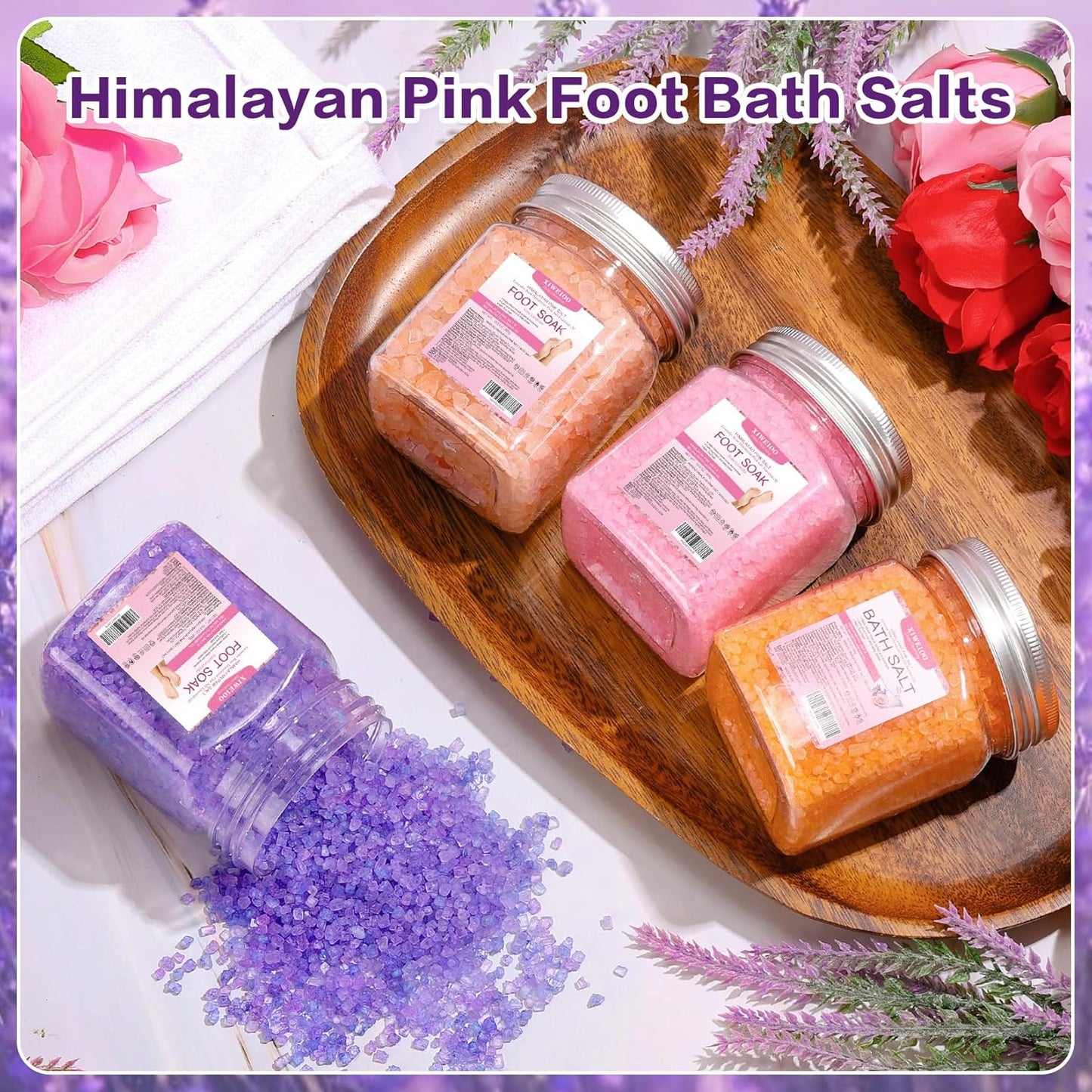 Himalayan Pink Salt Foot Soak Salts Kit - Tea Tree & Lavender | 4 Pack for Softening Calluses & Relaxation
