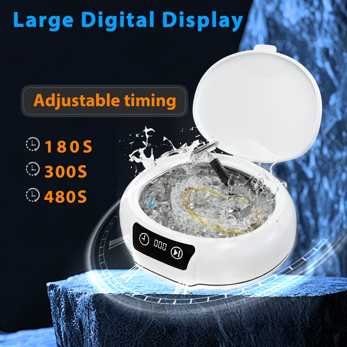 YINPAD Ultrasonic Retainer Cleaner Machine,48 kHz Ultrasonic Cleaner,700ML Portable Ultrasonic Cleaner for Braces, Mouth Guards, Aligner, Toothbrush, Glasses, Jewelry(White)