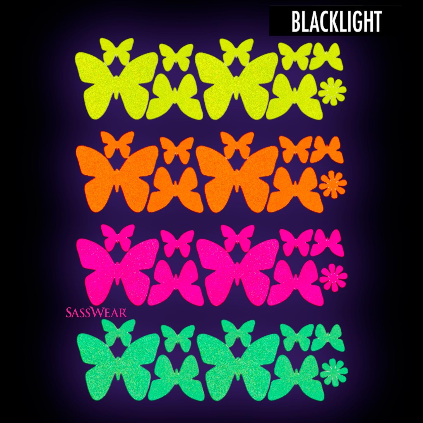 Sasswear Blacklight Body Stickers - Neon Fashion Accessories for Raves, Festivals and Glow Parties, 40/pk (Butterfly)