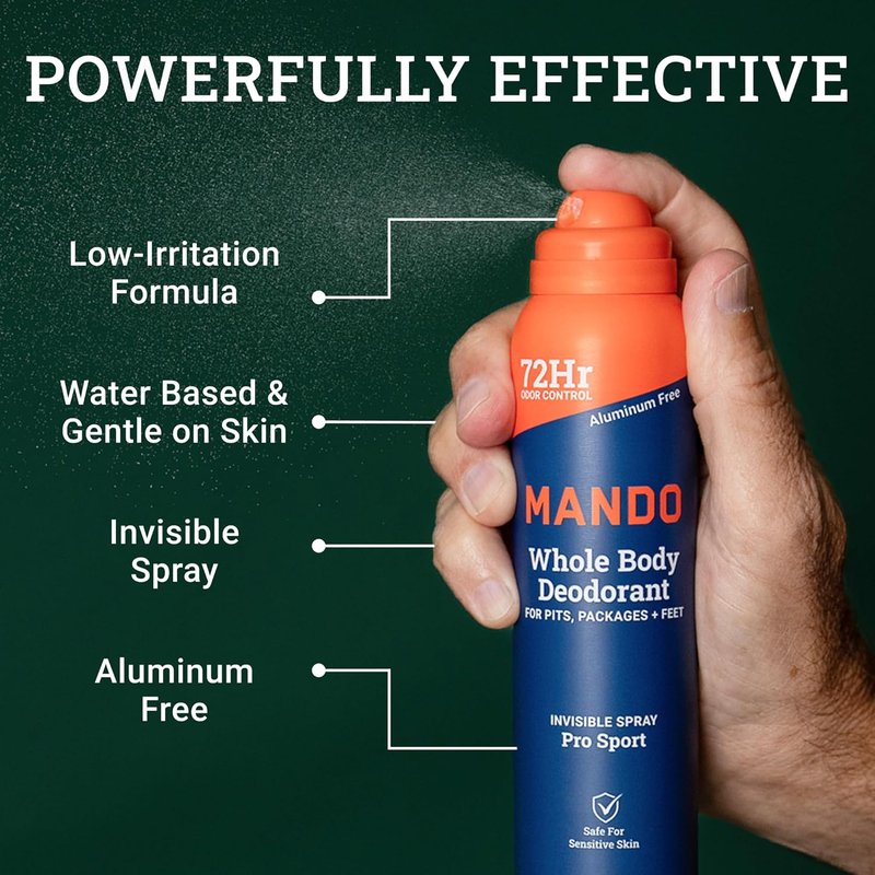 Mando Whole Body Deodorant For Men - Invisible Spray | 72-Hour Odor Control, Aluminum-Free, 3.6 oz
