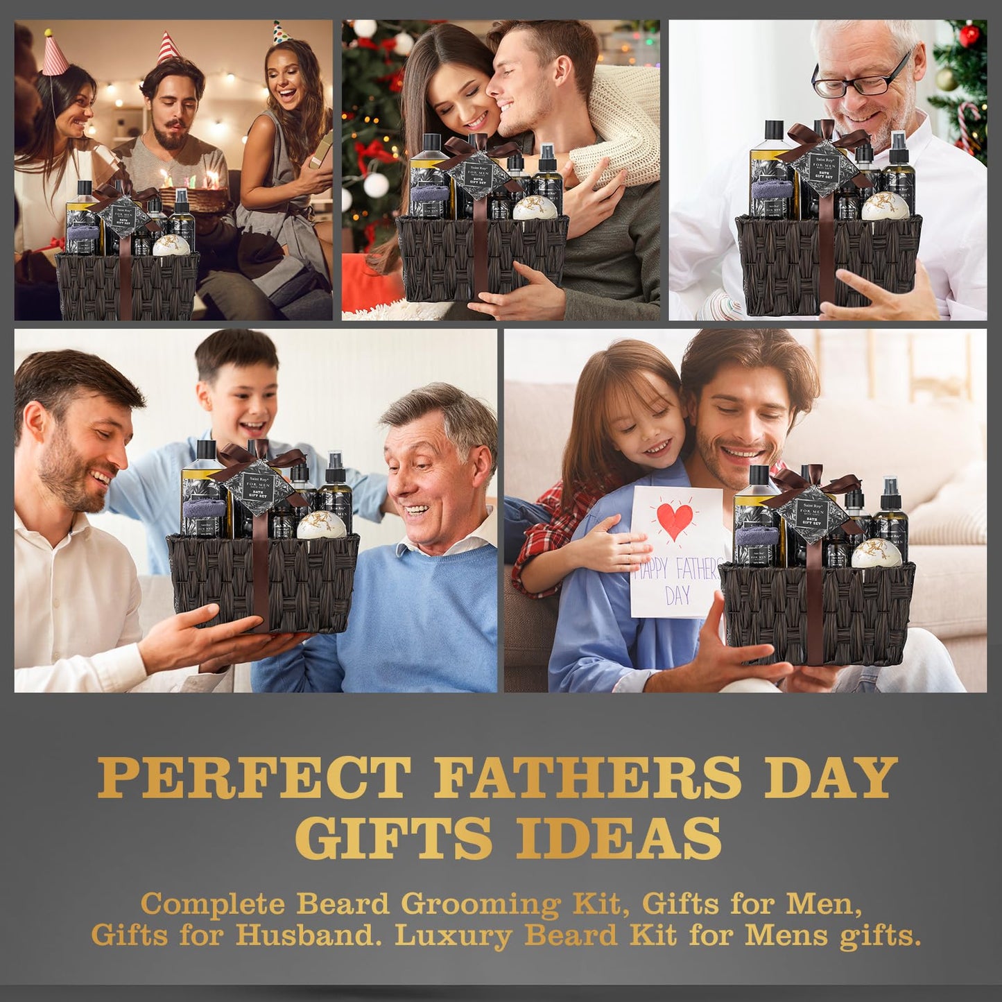 Fathers Bath and Body Gift Set, Birthday Gifts for Men Basket Spa Gift Set