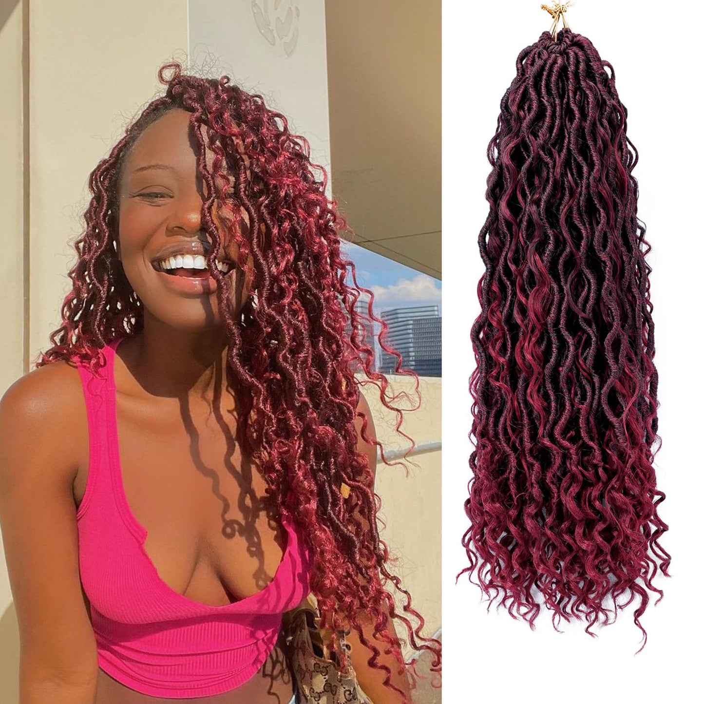 Goddess Locs Crochet Hair 7 Packs Crochet Hair for Black Women Ombre Pre-looped Faux Locs With Curly Ends Synthetic Hair Extension 12 Inch (1B/30/27#)
