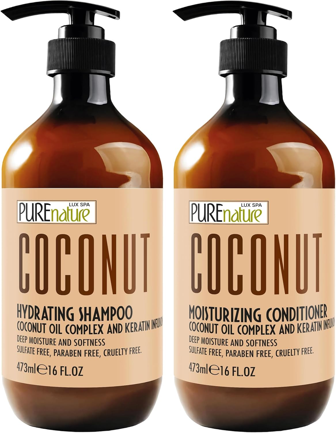 Coconut Shampoo and Conditioner Set - Sulfate-Free Hydrating Duo for Dry, Frizzy Hair | 16 Fl Oz (Set of 2)