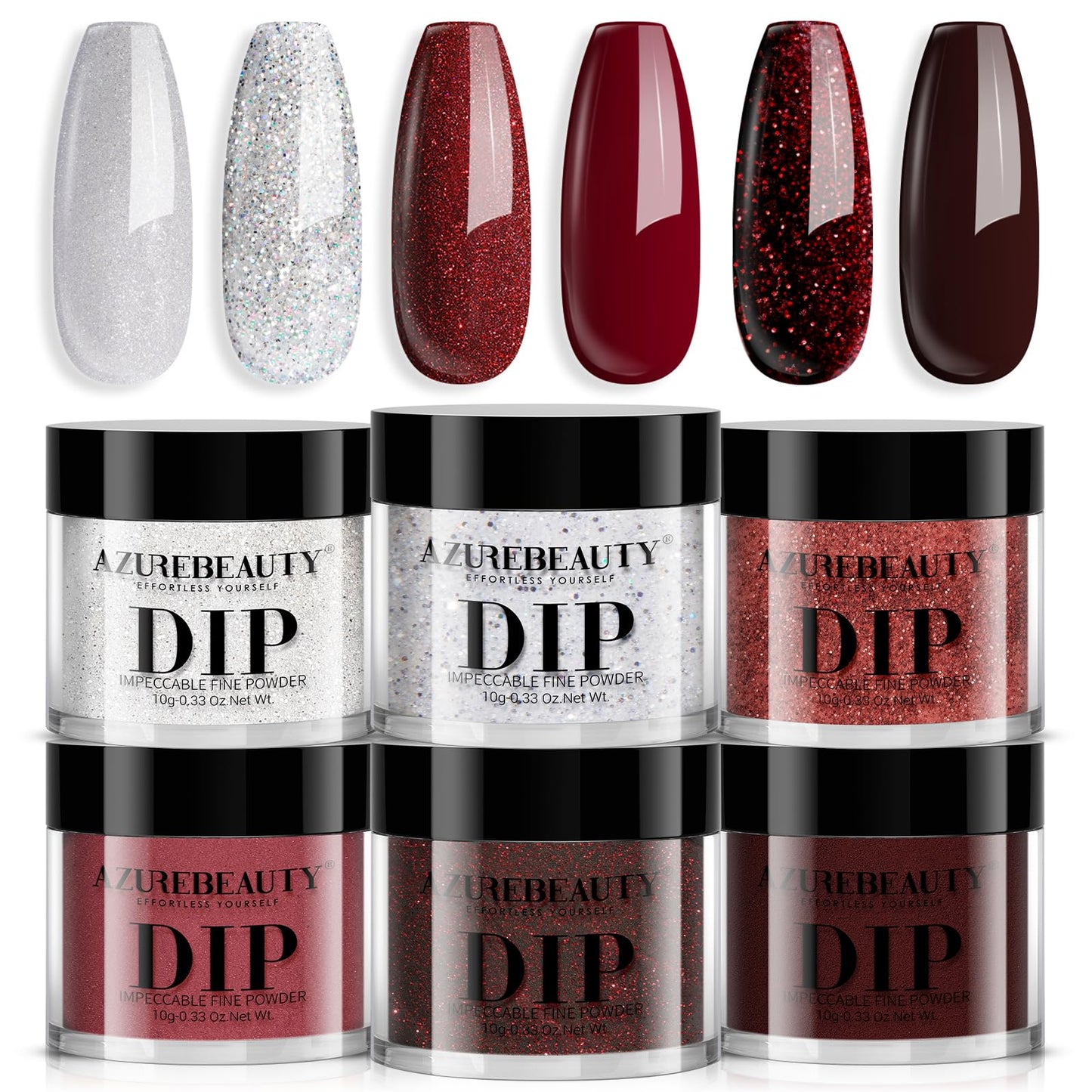 AZUREBEAUTY Dip Powder Set, 6 Colors Burgundy Red Dipping Powder Starter Kit French Nail Art Manicure DIY Salon Gifts for Women,No Need Nail Lamp Cured