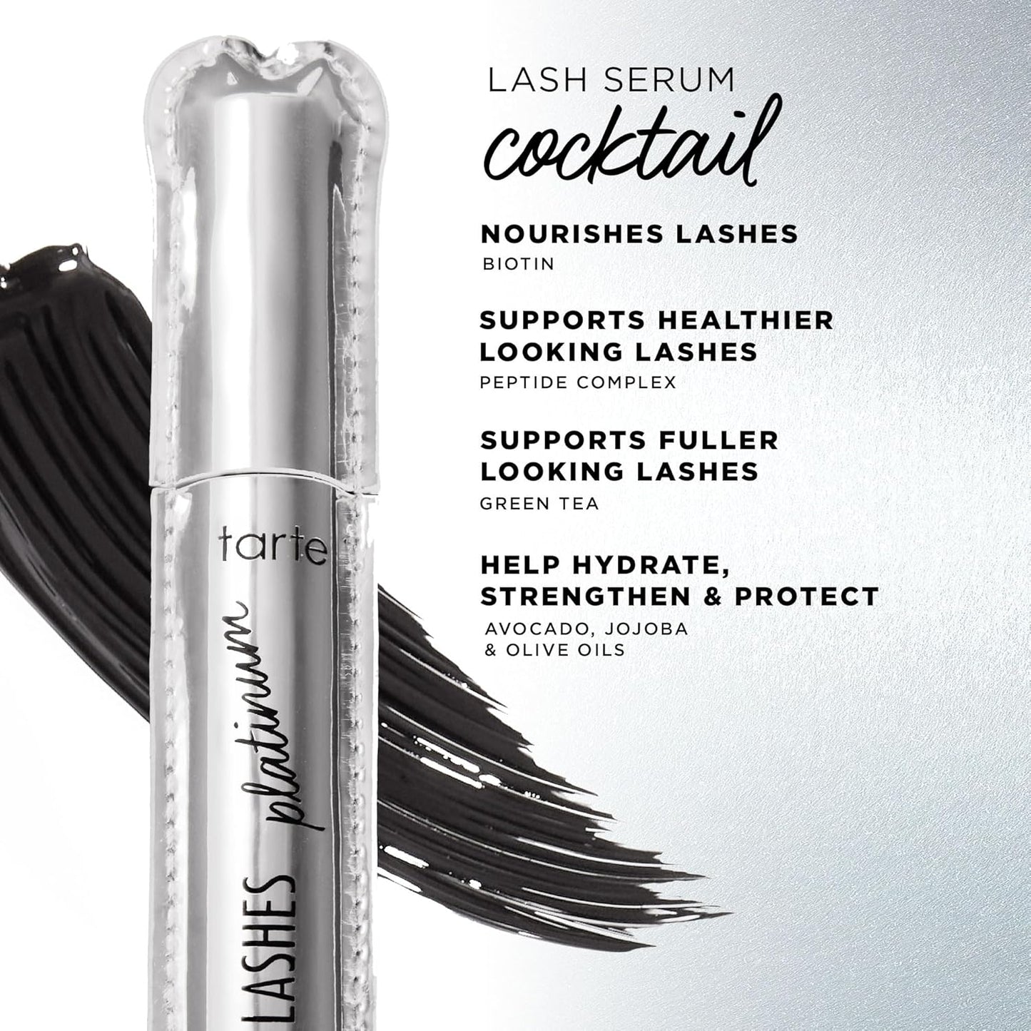 Tarte Lights, Camera, Lashes Platinum Volumizing Mascara - Black Tinted Peptide Lash Serum for Volume & Length, Vegan & Cruelty-Free
