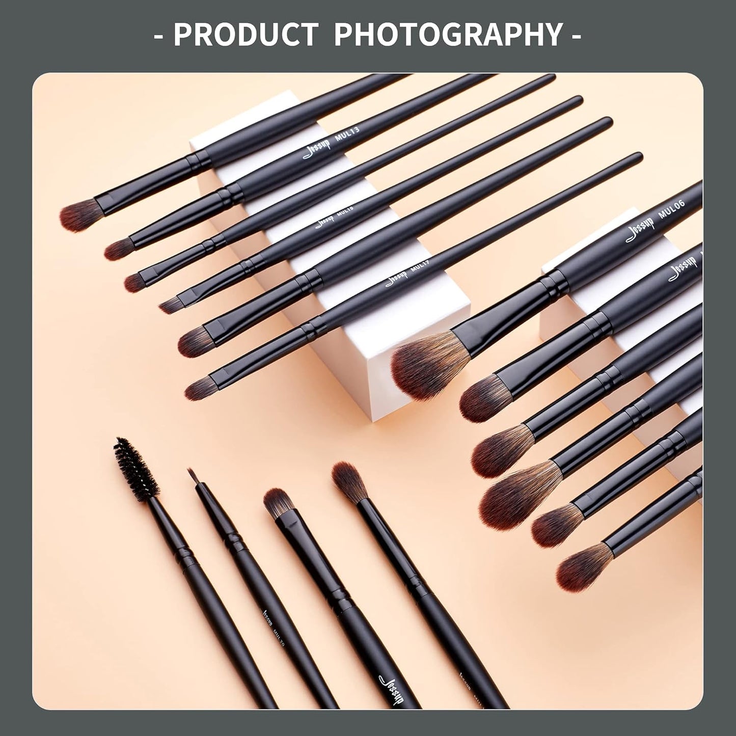 Jessup Eye Brushes Set - Vegan Makeup Brushes for Concealer, Eyeshadow & Eyeliner | 16-Piece Black Set
