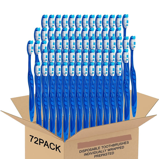 Prepasted Disposable Toothbrushes Individually Wrapped | Regular Size Head, Soft Bristle Hygienic & Economical | Great for Travel Camping Guestroom Car Office School Hotel Airbnb Gifts (144 Pack)