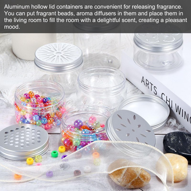 HARFINGTON 12 Pcs Empty Scent Beads Storage Container 8.5oz/250ml Air Freshener Tins Round Refillable Spice Containers Plastic Jars Sample for Travel Storage