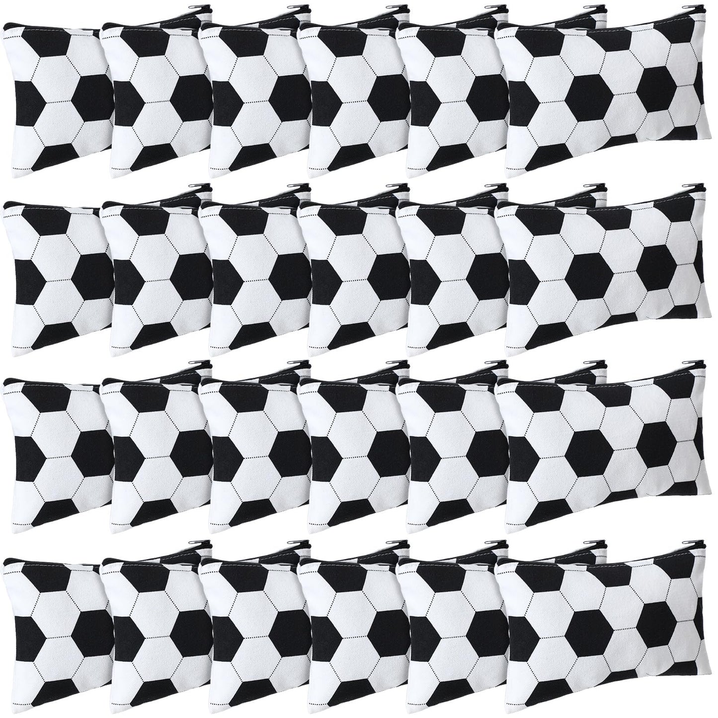 Sweetude 24 Pcs Soccer Sport Makeup Bag Cosmetic Bags Black and White Soccer Gift for Player Party Favor Bags with Zipper Travel Portable Storage Organizer for Women