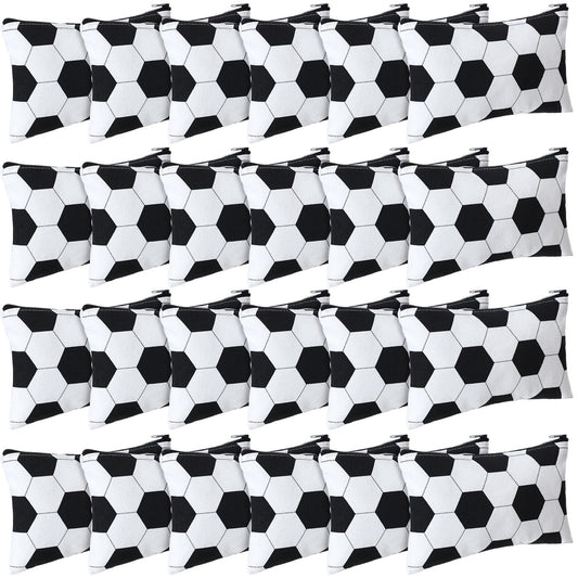 Sweetude 24 Pcs Soccer Sport Makeup Bag Cosmetic Bags Black and White Soccer Gift for Player Party Favor Bags with Zipper Travel Portable Storage Organizer for Women