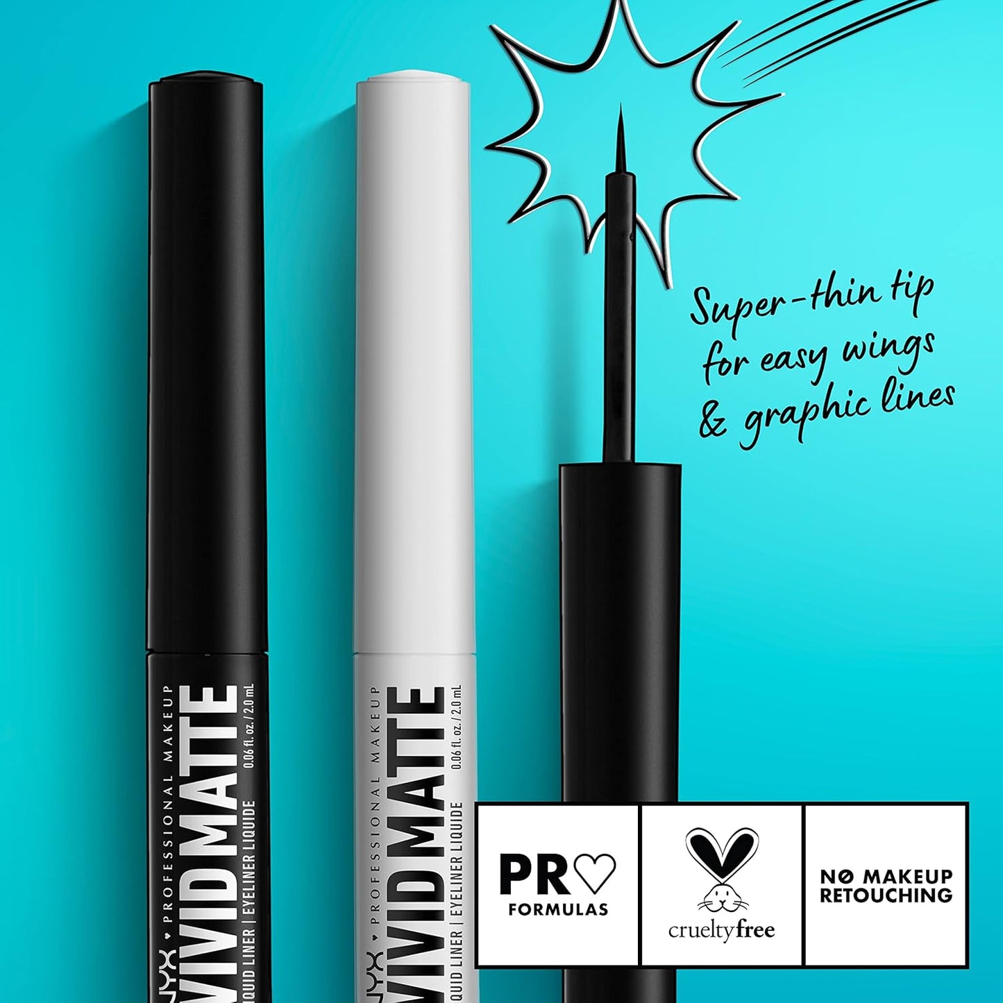 NYX Vivid Matte Liquid Eyeliner - Smear-Resistant Formula with Precise Tip | Black