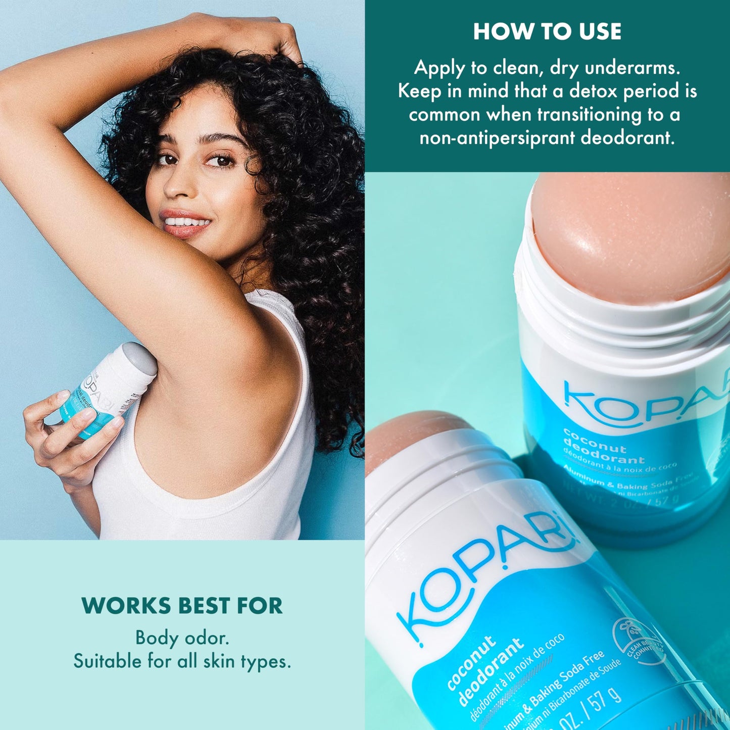Kopari Aluminum Free Coconut Deodorant, Plant-Based Formula, No Aluminum, Parabens or Baking Soda, Everyday Odor Protection, Original, 2 Pack