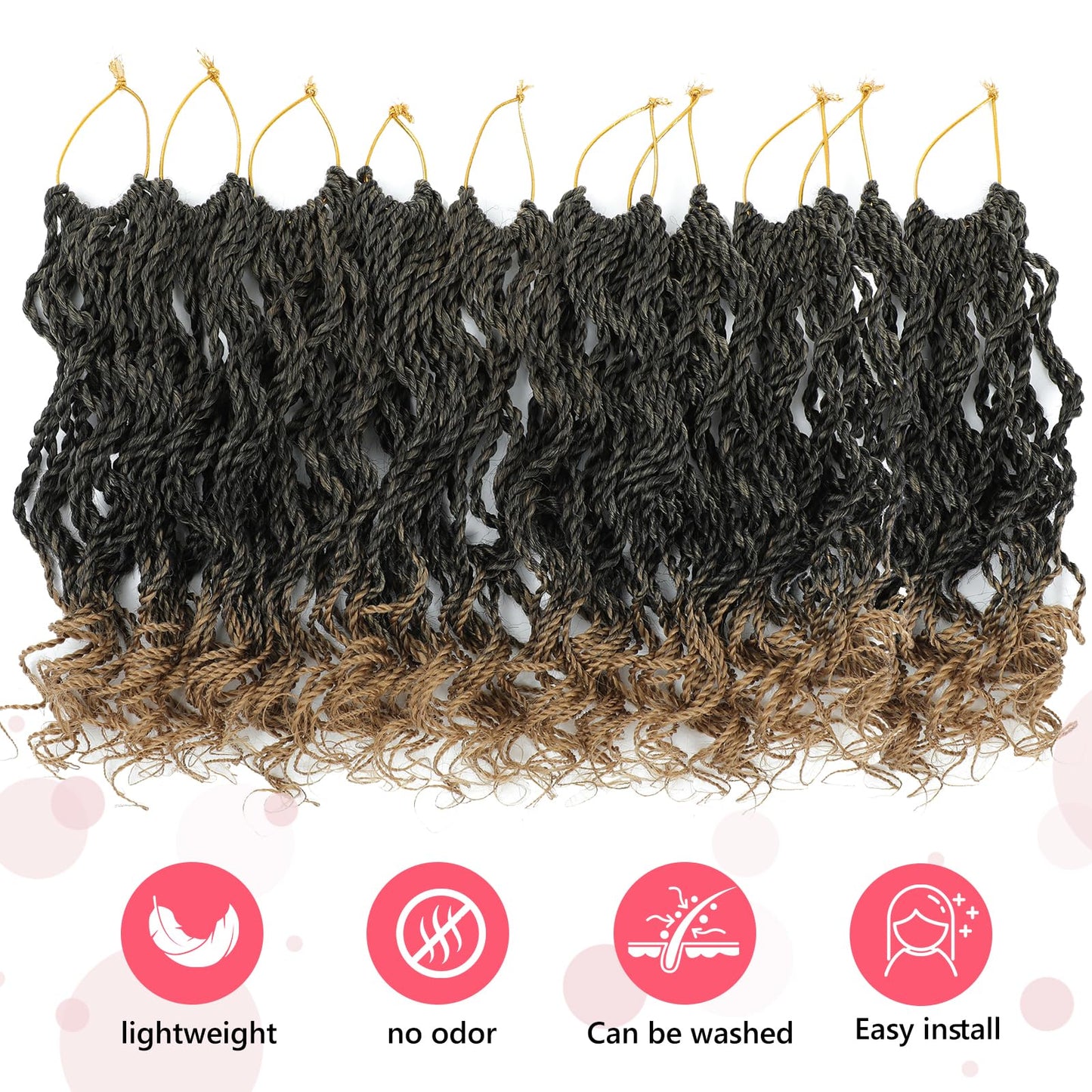 Feather Crochet Hair Deep wave for Black Women 12 Inch 10 Strands Pre-Separated Knotless Synthetic Feather Crochet Hair Bundles Miracle Knots Invisible Crochet Extensions Braids #T27