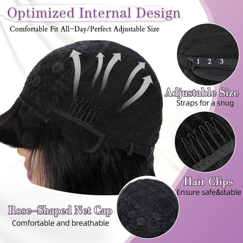ZHENGON Bob Wig with Bangs Human Hair Wig Silky Straight Glueless Wigs Human Hair Ready to Wear and Go for Beginners 12Inch