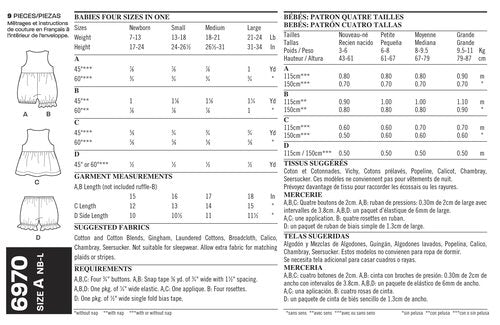 New Look Sewing Pattern 6970 Babies' Romper, Dress and Panties, Size A (NB-S-M-L)