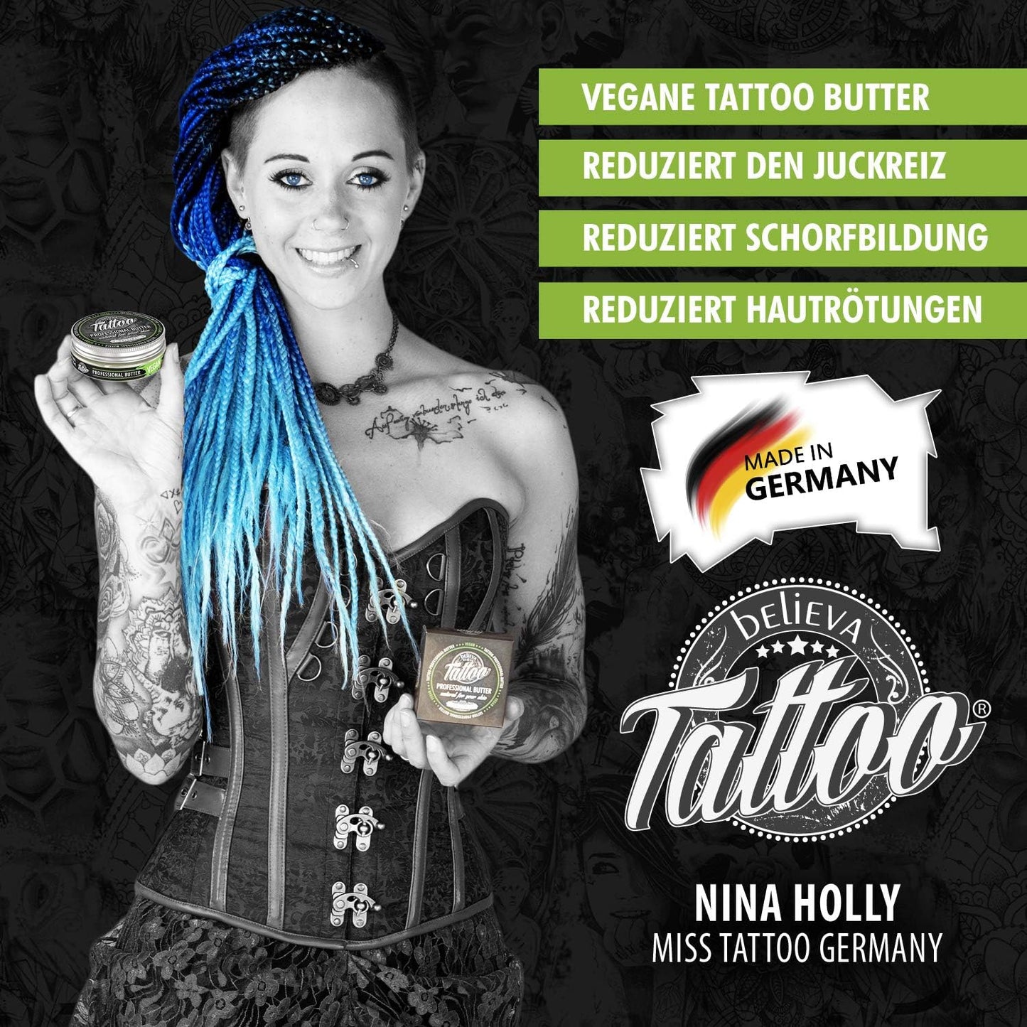 believa Tattoo Aftercare Butter – Vegan Tattoo Care Balm for Moisturized & Nourished Skin – 8.45 oz