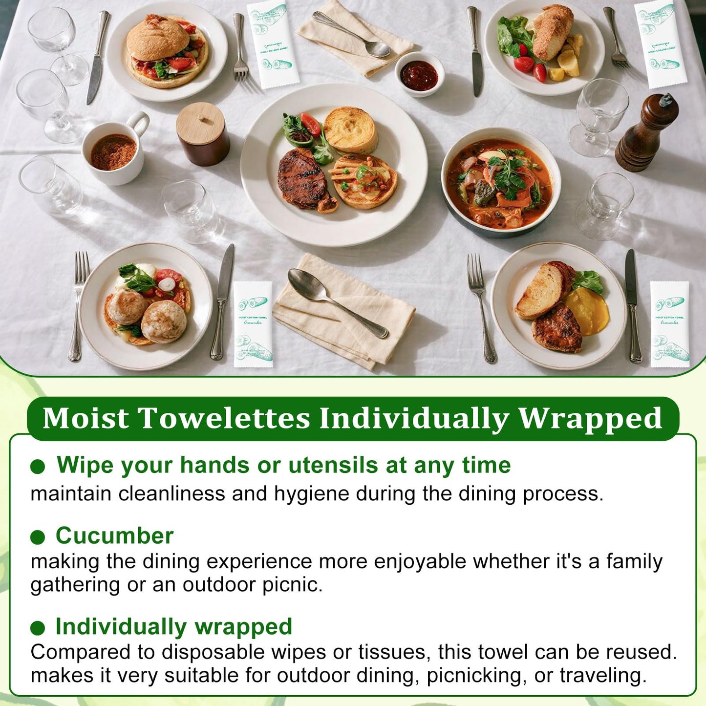 Moist Cotton Towel Bulk Moist Towelettes Individually Wrapped,White Towel Services,Refreshment Pre Moistened Towels for Dentist Travel Sport Party Hotel 100，Cucumber