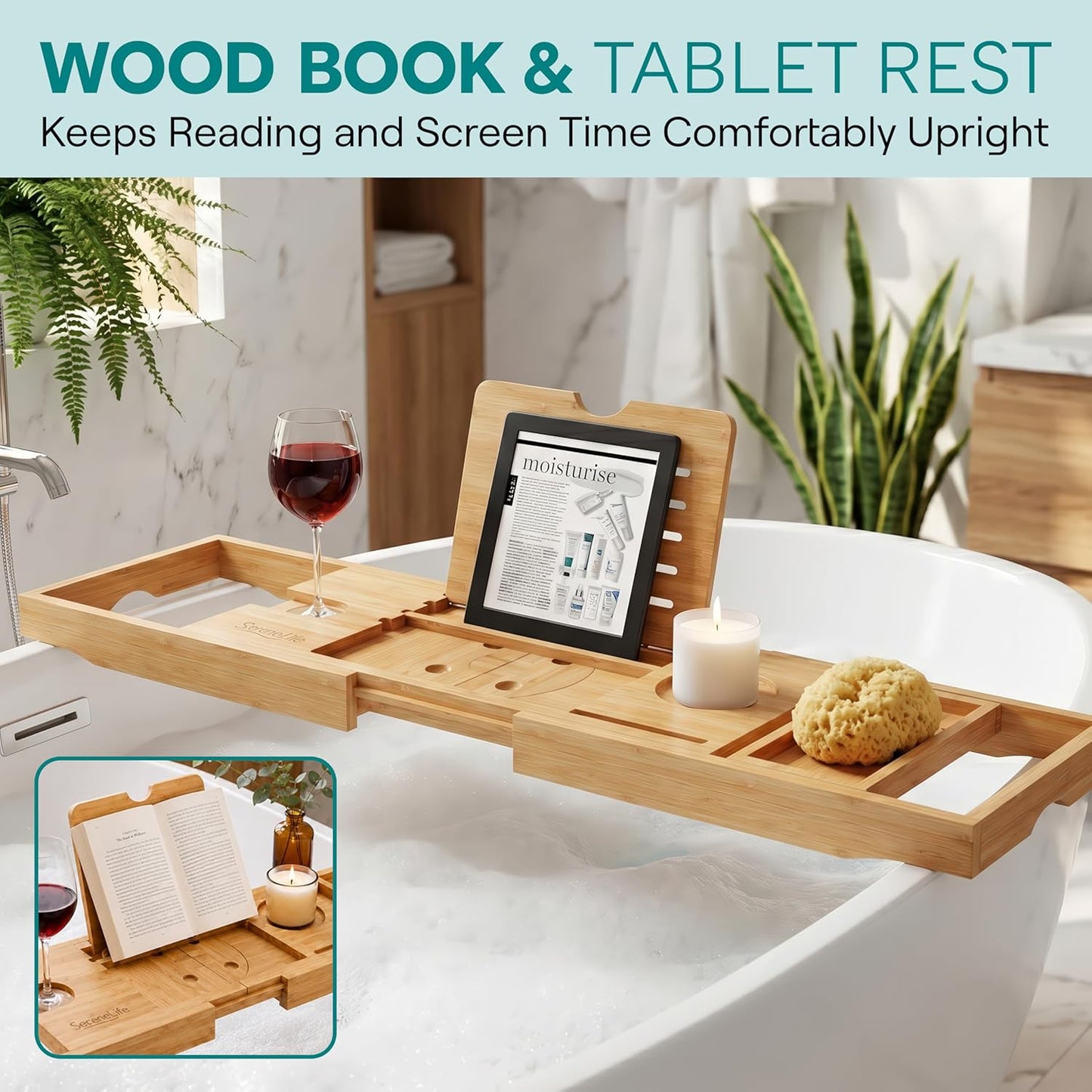Premium Bathtub Tray Caddy - Expandable Bath Organizer for Unique Gifts | Natural Wood, Universal Fit for All Tubs
