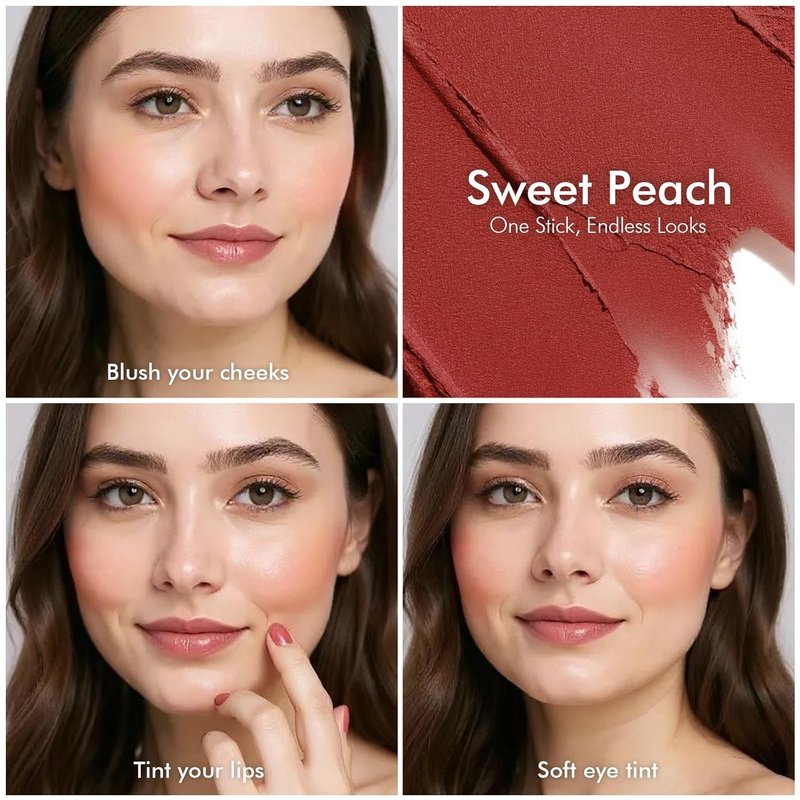 Natural Amor Blush Stick - Multi-Use Makeup for Eyes, Cheeks & Lips | Sweet Peach, 0.28oz