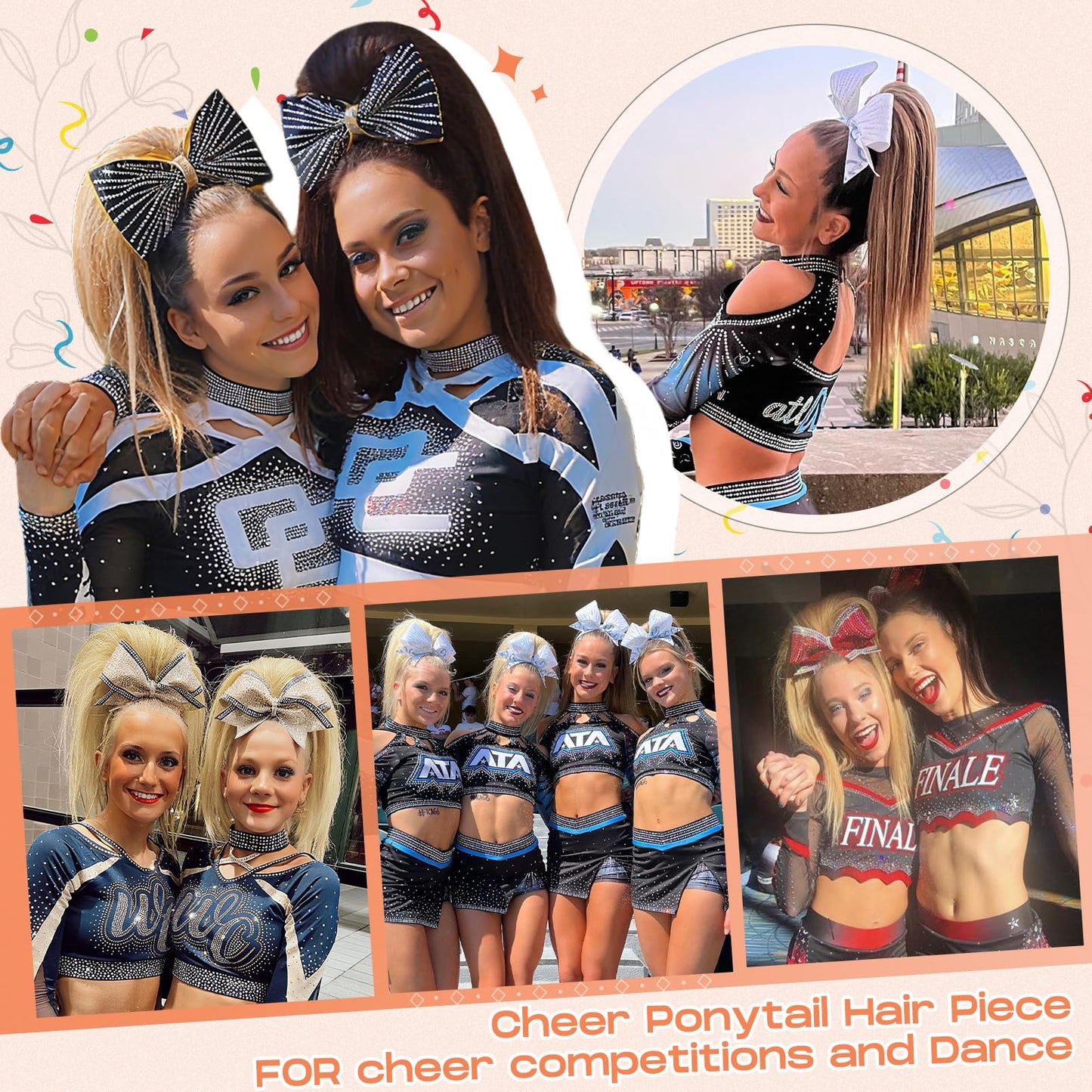 SEIKEA Cheer Ponytail Hair Piece, 100% Super Protein Fiber Straight Cheerleader Hairpiece Lightweight Silky Smooth Fluffy 18" Ponytail Extension for Cheerleader Competition, Dance Mocha Melt