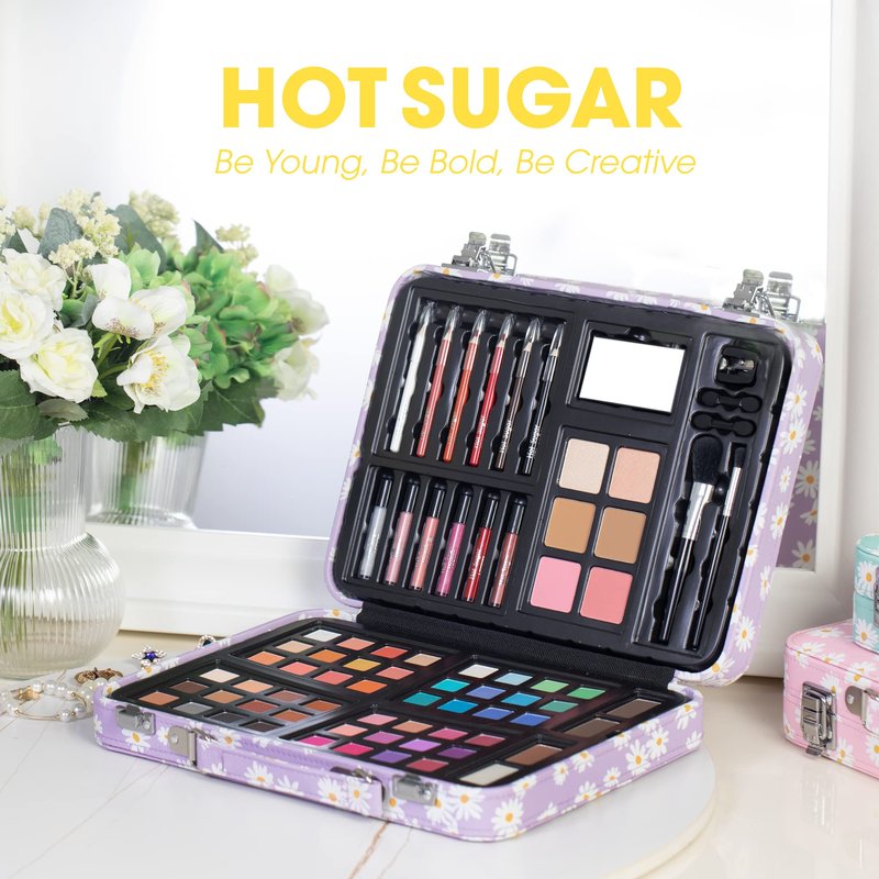 Hot Sugar Makeup Kit for Teenager Girls 13-15, All in One Beginner Makeup Kit for Women Full Kit, Teen makeup kit Cosmetic Gift Set on Birthday Christmas(Purple Daisy)