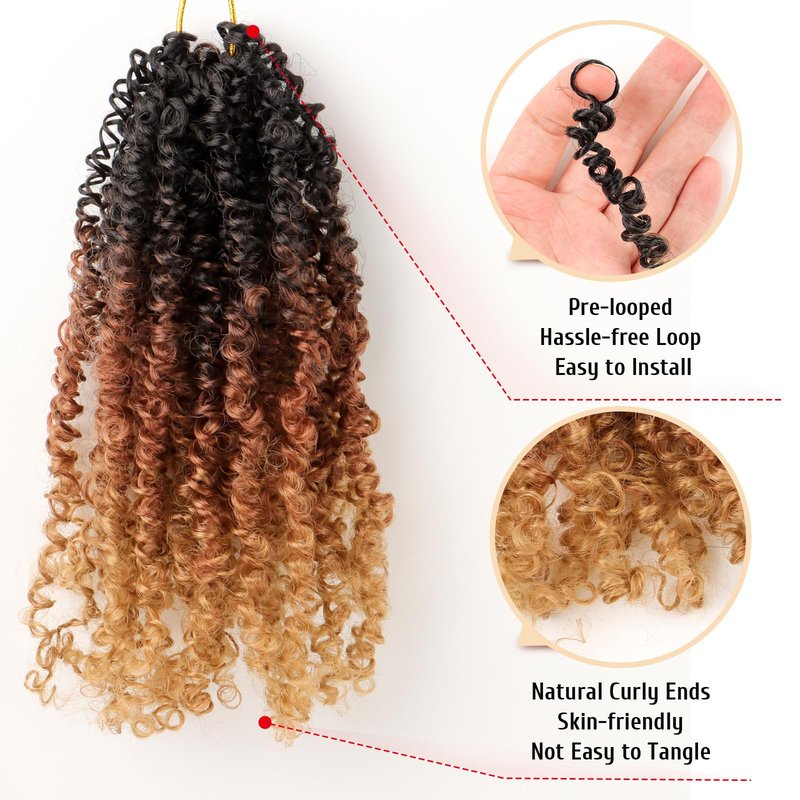 IIFLYDSFA Pre Looped Yanky Twist Crochet Hair 16 Inch 8 Packs 1B/30/27# Black/Brown/Blonde Ombre Fluffy Spring Mini Twist Passion Twist Bohemian Synthetic Crochet Braiding Hair