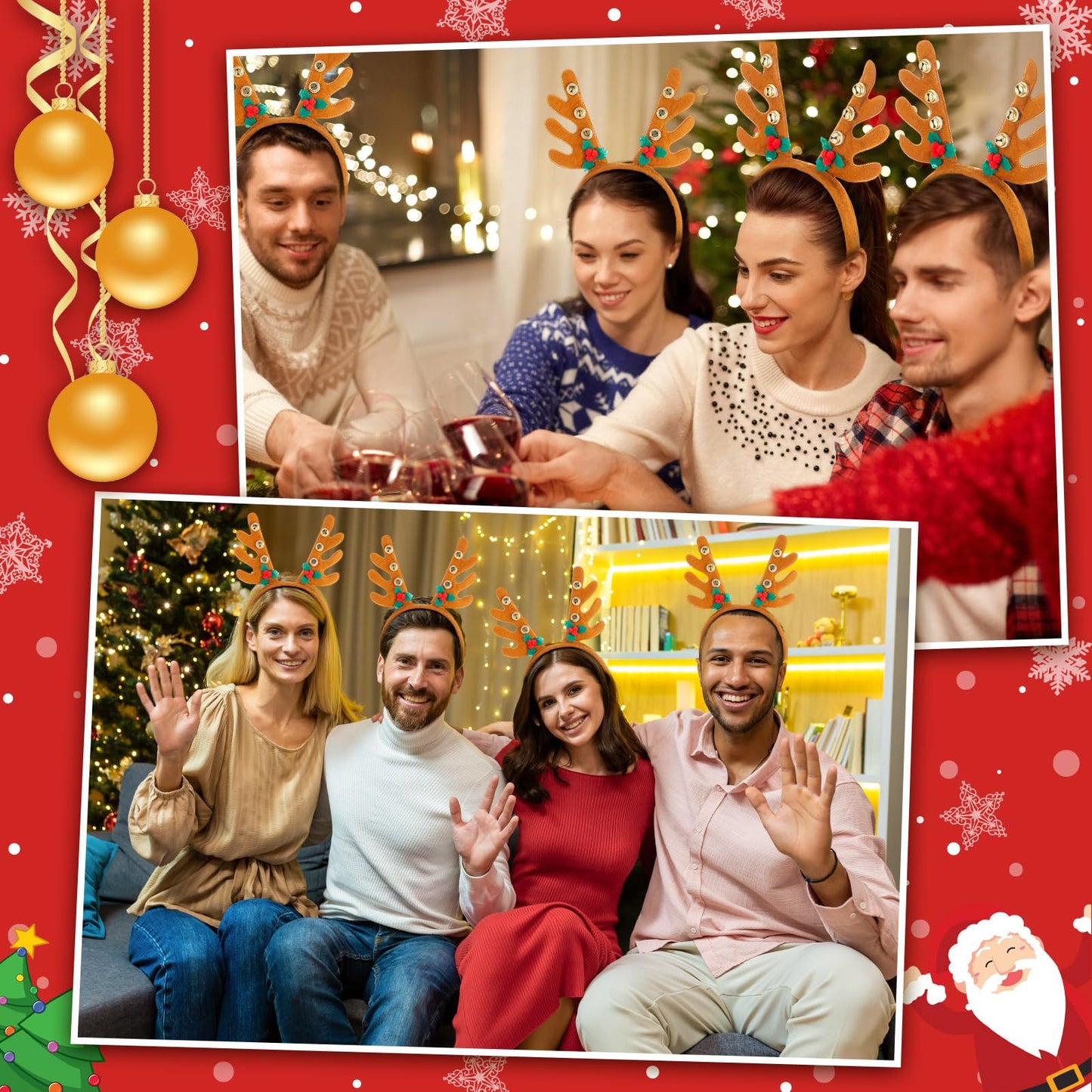 Riceshoot 24 Pcs Christmas Antler Headband Reindeer Headband Deer Plush Ear Antler Hair Hoop Beauty Accessory for Xmas Party