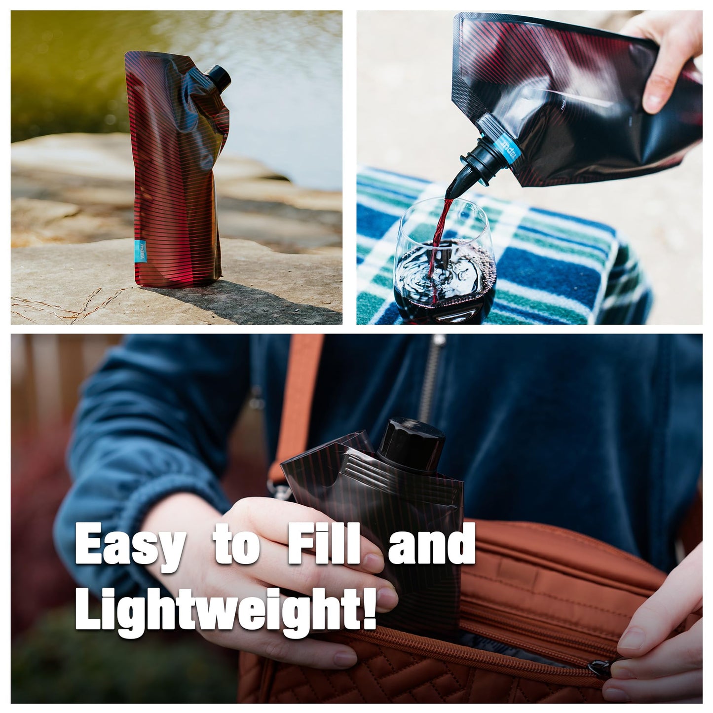 Vapur Collapsible Portable Wine Carrier With Pour Spout, Enjoy Your Beverage On The Go, Perfect for Tailgates, Cruises, Concerts and Camping, 25 Ounce, Maroon