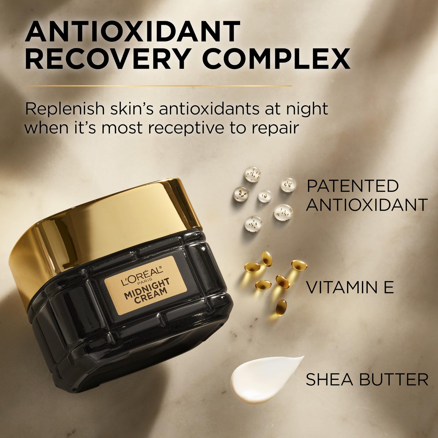 L'Oreal Paris Age Perfect Anti-Aging Midnight Face Cream, Fragrance-Free Face Moisturizer with Shea Butter and Antioxidants to Reduce Wrinkles and Firm Skin, 1.7oz + Serum Sample